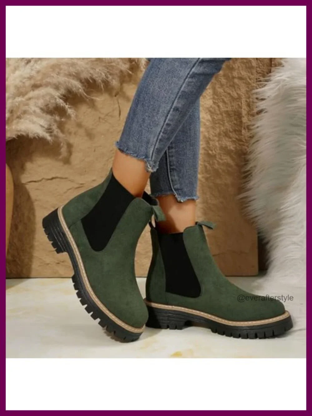 Chunky Chelsea Boots for Women Suede Platform Slip On Low Wedge Block Heel